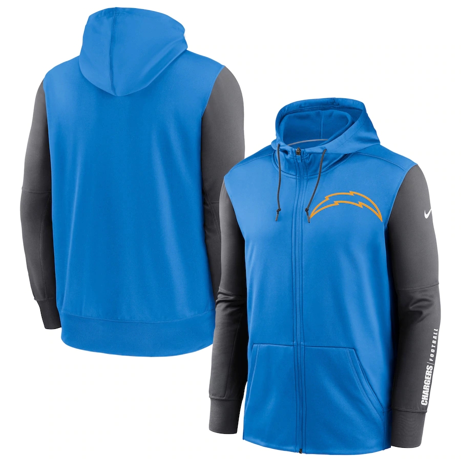 NFL Nike Los Angeles Chargers Powder Blue Charcoal Fan Gear Mascot Performance FullZip Hoodie->los angeles chargers->NFL Jersey